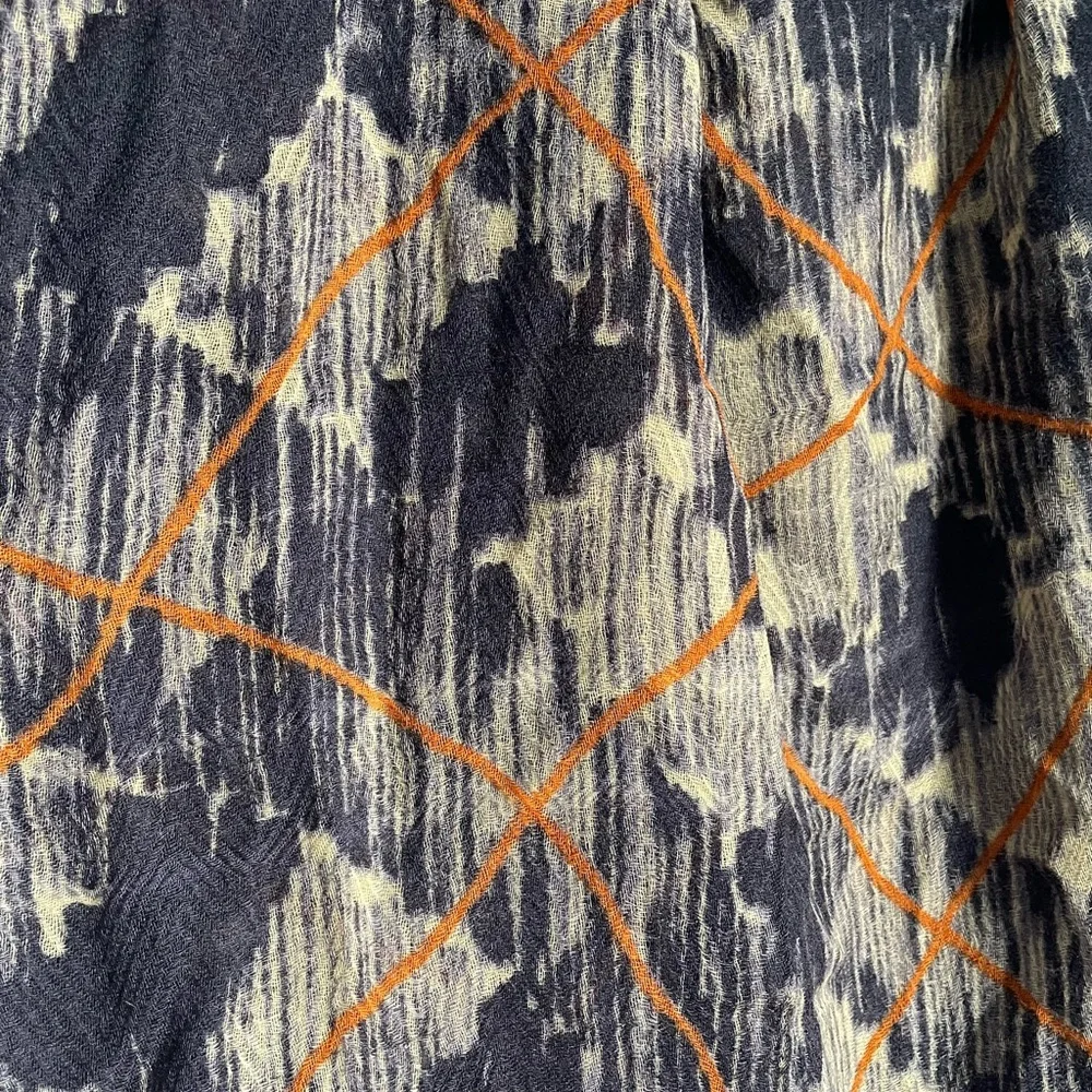 Anna Kaszer Paris NWT Lightweight Wool Scarf Navy Blue Orange Cream 20 x 64